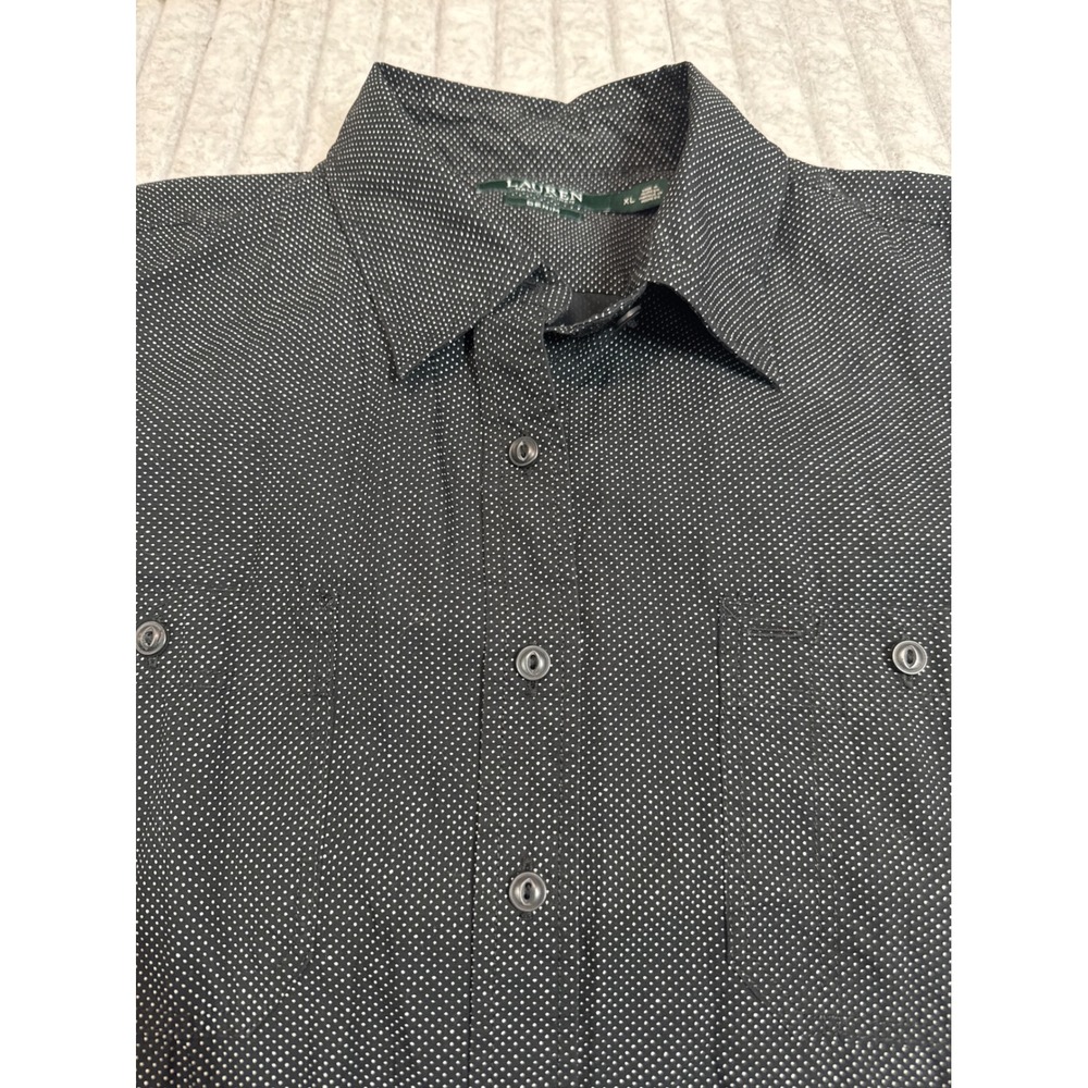 Lauren Ralph Lauren Denim XL Black White Polka Dot Cotton Button Down Shirt